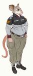 2021 anthro belt bottomwear cettus chubby_anthro chubby_female clothed clothing female footwear fully_clothed fur hand_on_hip mammal mouse murid murine pants pink_tail rodent shirt shoes simple_background slightly_chubby solo standing tail tan_body tan_fur topwear white_background white_body white_fur