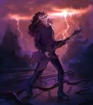  black_hair black_lips guitar highres instrument lightning music non-web_source original playing_instrument pointy_ears scar sharp_teeth storm tagme teeth 