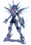  1boy alternate_costume arm_cannon armor copy_x_(mega_man) forehead_jewel glowing glowing_eyes helmet highres looking_to_the_side mechanical_wings mega_man_(series) mega_man_zero_(series) red_eyes simple_background solo vani_(hisha_04) weapon wings 