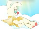 4:3 angel_gabby anthro butt cloud feathered_wings feathers female hi_res lagomorph leporid looking_back mammal pantsless rabbit solo sun teeth weirdkoaladream wings youtube