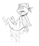 ambiguous_gender anthro bandanna bottomless burning butt butt_on_fire clothed clothing fire kerchief low_res mammal mustelid musteline open_mouth pain sketch solo teskine traditional_media_(artwork) true_musteline weasel