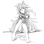  1girl absurdres ahoge animal_ears atalanta_(fate) barefoot closed_mouth fate/apocrypha fate/grand_order fate_(series) feet full_body gloves greyscale hair_between_eyes highres jitaso knees_together_feet_apart long_hair looking_at_viewer monochrome sitting sketch solo 