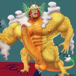 2024 abs anthro balls barbel_(anatomy) big_muscles big_pecs big_penis bodily_fluids claws dragon eastern_dragon erection excessive_genital_fluids excessive_precum feet flesh_whiskers furrypickles genital_fluids genitals hi_res horn huge_penis hyper hyper_genitalia hyper_penis looking_at_viewer male muscular naughty_face nipples pecs penis precum scalie solo talons toes tongue tongue_out