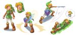 absurd_res blonde_hair boots clothing elf footwear grass hair hi_res humanoid humanoid_pointy_ears hylian hylian_shield light_body light_skin link male melee_weapon motion_lines nintendo not_furry open_mouth open_smile plant sailor_yon shield shirt simple_background smile solo sword the_legend_of_zelda thought_bubble topwear tunic weapon