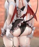  1girl ass ass_grab ass_support black_legwear black_panties black_skirt breasts cameltoe commentary corset cross-laced_clothes demon_girl demon_tail demon_wings fouriasensei frilled_gloves frilled_skirt frills from_behind garter_straps gloves head_out_of_frame highres lace-trimmed_panties lace_trim lifted_by_self panties sideboob skirt solo spread_ass tail thigh_gap thighhighs underwear vei_(vtuber) virtual_youtuber vshojo white_gloves white_hair white_legwear wings 
