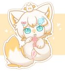 anus blue_eyes chibi female feral genitals hi_res humanoid_genitalia humanoid_genitalia_on_feral humanoid_pussy humanoid_pussy_on_feral open_mouth pawpads paws presenting presenting_anus presenting_pussy pussy simple_background smile solo tail x_anus xiaoyee_moon yellow_tail