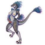 absurd_res anthro breasts claws_out dinosaur dromaeosaurid exposed_breasts feathered_dinosaur feathers feet female genitals herm hi_res intersex knot multi_genitalia nipples penis pussy reptile scalie shon2 solo theropod