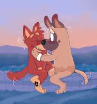 anthro bluey_(series) blush canid canine canis digger_(bluey) domestic_dog duo great_dane hair hi_res kelpie male male/male mammal mastiff molosser mouth_closed open_mouth pawpads shaibey smile tail tail_motion tailwag tiny_c_(bluey)