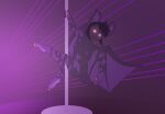 anthro claws digitigrade female fur glowing glowing_claws glowing_eyes hair lxststars pole slightly_chubby solo spread_wings striped_body striped_fur stripes stripper stripper_pole tubby wings