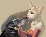 ambiguous_gender anthro bestiality big_breasts breasts canid canine cleavage clothed clothing duo felid feline female feral french_kissing hornyfoxjade jewelry kissing mammal tongue tongue_out
