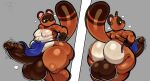 absurd_res animal_crossing anthro apron apron_only artist_logo balls bedroom_eyes belly belly_overhang big_balls big_butt big_penis big_tail black_eyes blue_clothing bodily_fluids brown_balls brown_body brown_eyes brown_fur brown_markings brown_penis butt casual_exposure clothed clothing ear_markings erection facial_markings front_view fur genital_fluids genitals glistening glistening_body glistening_butt glistening_clothing glistening_genitalia glistening_penis head_markings hi_res huge_balls huge_butt huge_hips huge_penis huge_thighs humanoid_genitalia hyper hyper_balls hyper_genitalia hyper_penis idlepotoo lighter_belly logo long_tail looking_at_self looking_back looking_down male markings mask_(marking) motion_outline mouthless multiple_poses narrowed_eyes nintendo nipples outline overweight overweight_anthro overweight_male partially_clothed penis pose precum rear_view seductive shaded signature simple_background small_waist solo tail tail_markings thick_thighs tom_nook_(animal_crossing) white_belly white_butt white_outline wide_hips