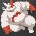 2024 anthro belly big_belly black_nose generation_3_pokemon hi_res kemono male moobs musclegut nintendo overweight overweight_male pokemon pokemon_(species) red_body solo timewornraccoon white_body zangoose