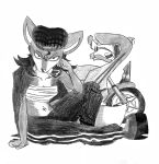 absurd_res angry angry_expression angry_eyes black_hair canid canine cape cigar cigarette cigarette_in_mouth clothing efradraws fox fur graphite_(artwork) hair hi_res mammal monochrome motorcycle multicolored_body multicolored_fur navel object_in_mouth pencil_(artwork) pompadour sketch smoke traditional_media_(artwork) vehicle