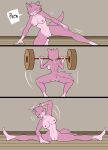 absurd_res anthro areola artemis_(bluebirdoasis) bluebirdoasis breaking_a_sweat breasts butt canid canine canis exercise female fur genitals hi_res mammal nude pink_body pink_fur pussy solo squats weightlifting wolf workout