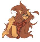 2024 5_fingers absurd_res anthro apogee_(tinygaypirate) bottomless brown_eyes brown_hair canid canine canis clothed clothing domestic_dog ear_piercing female fingers flannel_shirt flesh_tunnel fur hair hi_res inner_ear_fluff long_hair long_tail looking_at_viewer mammal one_ear_up pantiless partially_clothed pawpads piercing simple_background solo tail tan_body tan_fur tinygaypirate topwear topwear_only tuft white_background
