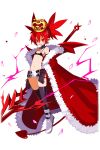  1girl cape choker crown demon_girl demon_tail demon_wings disgaea disgaea_rpg earrings elbow_gloves etna_(disgaea) flat_chest gloves hair_between_eyes holding holding_weapon jewelry looking_at_viewer mini_wings navel o-ring o-ring_choker official_art pointy_ears red_eyes red_hair red_tail red_wings skirt skull_earrings smile solo tail thighhighs transparent_background twintails weapon wings 