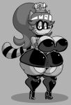 animal_humanoid anthro big_breasts big_butt bottomwear bowsette_meme breast_squish breasts butt butt_squish cartoon_network clothing collar crown digital_drawing_(artwork) digital_media_(artwork) dress female fur greyscale hair headgear hi_res huge_breasts huge_thighs humanoid latex latex_bottomwear latex_clothing latex_dress latex_legwear latex_skirt latex_stockings latex_thigh_highs legwear mammal mammal_humanoid mario_(series) mario_bros meme monochrome multicolored_body multicolored_fur new_super_mario_bros._u_deluxe nintendo procyonid raccoon regular_show rigbette_(benson_dancing) rigby_(regular_show) shaded short_stack sketch skirt solo squish stockings super_crown thick_thighs thigh_highs volfenf wide_hips