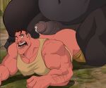 anthro ape arm_hair back_muscles big_butt big_dom_small_sub big_muscles big_nipples big_pecs big_penis black_body black_fur body_hair bottomless bottomless_male brown_hair butt clayton_(tarzan) clothed clothing da_ddy22 dominant dominant_anthro dominant_male duo erection facial_hair fur genitals gorilla hair haplorhine hot_dogging human imminent_anal imminent_rape kerchak larger_anthro larger_male male male/male mammal muscular muscular_anthro muscular_human muscular_male mustache navel nipples nude open_mouth pecs penis primate sex shirt shocked size_difference smaller_human smaller_male submissive submissive_human submissive_male tank_top tarzan_(disney) topwear