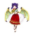  1girl bracelet dragon_girl dragon_wings dragonstone dress fire_emblem fire_emblem:_the_sacred_stones fire_emblem_heroes flower frilled_dress frills full_body hair_flower hair_ornament highres holding holding_flower jewelry looking_at_viewer non-web_source official_alternate_costume official_art puffy_short_sleeves puffy_sleeves purple_eyes purple_hair red_dress short_sleeves smile solo tachi-e two_side_up white_dress wings 