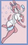 &lt;3 absurd_res anthro bedroom_eyes big_butt bow_ribbon butt butt_focus clothing collar collar_only eeveelution generation_6_pokemon hi_res jewelry legwear male narrowed_eyes necklace necklace_only neptunebunny nintendo nude pinup pokemon pokemon_(species) pose seductive simple_background smile solo sylveon thigh_highs