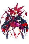  1girl black_socks choker demon_girl demon_tail demon_wings disgaea disgaea_rpg earrings etna_(disgaea) flower full_body gloves hair_between_eyes hair_flower hair_ornament holding holding_microphone japanese_clothes jewelry kimono legs microphone official_art red_hair shoelaces shorts skirt skull_earrings skull_hair_ornament smile socks tail transparent_background twintails wings 