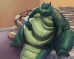 4_toes ambiguous_gender anthro bed bedroom big_moobs biped chubby-shark claws digital_media_(artwork) dragon eyes_closed feet food furniture green_body green_scales hand_on_stomach horn huge_belly huge_thighs inside moobs morbidly_obese morbidly_obese_ambiguous morbidly_obese_anthro nude obese obese_ambiguous obese_anthro on_bed overweight overweight_ambiguous overweight_anthro paper_bag paws pizza_box plantigrade scales scalie sitting smile solo tail thick_tail thick_thighs toe_claws toes western_dragon wide_hips wingless_dragon