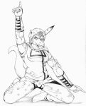 2024 5_fingers anthro artist_name baryonyx black_and_white breasts claws clothing cosplay dinosaur dogskull555 eyelashes female finger_claws fingers freckles hat headgear headwear hi_res i_wani_hug_that_gator johnny_joestar jojo&#039;s_bizarre_adventure kneeling long_tail looking_at_viewer monochrome olivia_halford reptile scalie signature sketch smile snout solo spinosaurid tail theropod