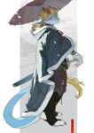 anthro biped blue_body claws clothed clothing countershade_face countershade_tail countershading dragon eyebrows fingers hi_res horn kemono male milkytiger1145 scalie solo tail tail_tuft tuft