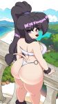 absurd_res alys_faiblesse_(zelripheth) ankle_tuft anthro arm_tuft big_breasts big_butt bikini black_eyeshadow black_hair breasts butt canid canine canis clothing domestic_dog eyebrow_piercing eyeshadow facial_piercing female hair hi_res high-angle_view leg_tuft looking_at_viewer makeup mammal piercing ponytail poodle purple_eyes rear_view smile smiling_at_viewer smirk smirking_at_viewer solo standard_poodle string_bikini swimwear tail tail_tuft tuft wrist_tuft zelripheth