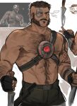  1boy asymmetrical_hair balancing_on_finger bara dark-skinned_male dark_skin eye_mask hairy half_mask kano_(mortal_kombat) large_pectorals male_focus mask mature_male mortal_kombat_(series) mortal_kombat_x muscular muscular_male mutton_chops pectorals sidecut solo thick_arm_hair thick_chest_hair thick_eyebrows thick_mustache thick_navel_hair undercut ven_(matchavtea) very_hairy 