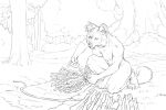 2024 4_toes 5_fingers anthro breasts bundle canid canine casual_nudity dhole feet female fingers forest fur hi_res hibbary hindpaw humanoid_hands inner_ear_fluff kneeling mammal nipples nude on_one_knee outdoor_nudity outside paws plant solo stick toes tree tuft