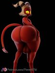 2024 3:4 3d_(artwork) big_butt black_background butt demon digital_media_(artwork) feversfm fingers genitals hair helluva_boss hi_res horn huge_butt humanoid_genitalia humanoid_penis imp male moxxie_(helluva_boss) moxxie_(valorlynz) not_furry nude penis red_body red_skin simple_background solo tail text url white_hair yellow_sclera