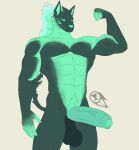 absurd_res anthro balls big_balls big_penis canid canine cerberus_(fortnite) epic_games fire flaming_hair fortnite genitals green_body green_eyes hi_res humanoid humanoid_genitalia male mammal muscular muscular_anthro muscular_male penis pseudo_hair shifter_gamer solo