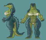 absurd_res anthro bra claws clothing crocodile crocodilian crocodylid fan_character female front_view green_body green_skin hi_res iljajop looking_at_viewer model_sheet muscular panties reptile scalie solo standing teeth thick_thighs thigh_gap underwear wide_hips yellow_eyes
