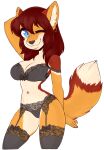 2016 alpha_channel anthro big_breasts biped black_bra black_clothing black_garter_belt black_legwear black_lingerie black_panties black_thigh_highs black_underwear blue_eyes bow_ribbon bra breasts brown_hair canid canine cleavage clothed clothing countershade_face countershade_fur countershade_legs countershade_thighs countershade_torso countershading digital_media_(artwork) dipstick_tail ear_piercing ear_ring eyebrow_through_hair eyebrows eyelashes female fox fur garter_belt garter_straps hair hand_behind_head hi_res lace_bra lace_legwear lace_lingerie legwear lingerie long_hair looking_at_viewer mammal markings navel navel_piercing off_shoulder one_eye_closed orange_body orange_fur panties piercing ring_piercing shaded simple_background solo tail tail_markings tan_body tan_fur thigh_highs translucent translucent_hair transparent_background underwear wink winking_at_viewer zyira