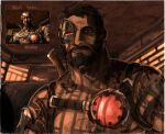  1boy bara beard brown_theme chest_harness connected_beard dark-skinned_male dark_skin derivative_work eye_mask facial_hair game_screenshot_inset hairy half_mask harness kano_(mortal_kombat) large_pectorals light_smile male_focus mask mature_male mortal_kombat_(series) mortal_kombat_x muscular muscular_male mutton_chops pectorals screencap_redraw short_hair solo sunlight thick_chest_hair thick_eyebrows thick_mustache tied_beard upper_body ven_(matchavtea) wrinkled_skin 