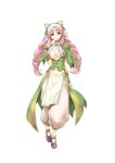  1girl atelier-moo braid breasts cleavage closed_mouth curtained_hair full_body large_breasts long_hair navel nina_lazydaisy pink_eyes pink_hair smile solo standing tareme twin_braids white_background wizards_symphony 