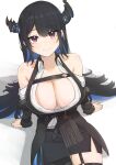  1girl adapted_costume asymmetrical_horns bare_shoulders black_hair blue_hair breast_focus breasts cleavage colored_inner_hair demon_horns hair_ornament highres hololive hololive_english horns large_breasts long_hair looking_at_viewer mole mole_under_eye multicolored_hair nerissa_ravencroft nerissa_ravencroft_(1st_costume) red_eyes smile solo two-tone_hair uneven_horns virtual_youtuber watercat322 