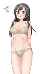  1girl absurdres alternate_breast_size arms_behind_back black_hair bra breasts brown_bra brown_panties cleavage feet_out_of_frame green_eyes hair_ornament hairclip highres kantai_collection large_breasts long_hair maru_(marg0613) one-hour_drawing_challenge oyashio_(azur_lane) panties simple_background solo standing underwear underwear_only white_background 