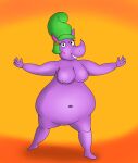 anthro breasts charl1e curvy_female female hi_res humanoid mammal miss_boumba nipples nude_female purple_body purple_skin rhinoceros smile smiling_at_viewer solo