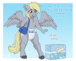 &gt;///&lt; anthro anthrofied blush clothed clothing derpy_hooves_(mlp) diaper diaper_bag embarrassed english_text equid equine feathered_wings feathers female friendship_is_magic hasbro hi_res mammal my_little_pony mythological_creature mythological_equine mythology pattern_diaper pegasus satchel stargal_galexi text underwear wearing_diaper wings