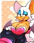 anthro bare_shoulders big_breasts bodysuit breasts cleavage clothed clothing eyeshadow female gloves green_eyes half-closed_eyes handwear hi_res legendofnerd makeup narrowed_eyes rouge_the_bat sega simple_background skinsuit sleeveless smile sonic_the_hedgehog_(series) thick_thighs tight_clothing white_body wide_hips