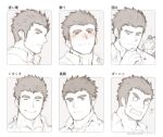  0_0 2boys ^_^ agyo_(housamo) bara blush chataro1412 closed_eyes expressionless expressions face greyscale light_blush long_sideburns male_focus master_3_(housamo) monochrome multiple_boys short_hair sideburns smile spot_color surprised sweatdrop tokyo_afterschool_summoners translation_request 