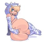  1boy anal_fingering androgyne_symbol animal_ear_hood animal_ears animal_print arm_support ass bikini blonde_hair blush breasts bridget_(guilty_gear) cow_horns cow_print cow_print_bikini cow_print_gloves cow_print_thighhighs fake_animal_ears fake_horns fingering fingerless_gloves gloves guilty_gear guilty_gear_strive habit heart highres hood hood_up horns huge_ass looking_at_viewer male_focus male_with_breasts masturbation one_eye_closed otoko_no_ko print_bikini print_gloves print_thighhighs shadow simple_background small_breasts smile solo swimsuit testicles thighhighs white_background worklunchbox 