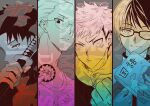  4boys book clenched_hand glasses holding holding_book holding_sword holding_weapon honta_3v3 itadori_yuuji jujutsu_kaisen kagurabachi kill_blue looking_at_viewer multiple_boys ogami_juzo one_eye_covered rokuhira_chihiro sakamoto_days sakamoto_taro sword weapon 