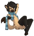 2015 alpha_channel anthro biped black_clothing black_eyes black_footwear black_hair black_legwear black_nose black_socks black_thigh_highs black_thigh_socks blue_scarf brown_spots claws clothing digital_media_(artwork) footwear fur girly hair hand_behind_head hindpaw hyena legwear looking_at_viewer male mammal markings mostly_nude one_eye_closed pattern_clothing pattern_scarf paws scarf shaded simple_background socks solo spots spotted_body spotted_fur spotted_markings striped_clothing striped_scarf stripes tail tan_body tan_fur thigh_highs thigh_socks toe_claws transparent_background zyira