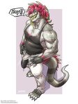 amon-sydonai anthro biceps bodily_fluids genital_fluids genitals hair haya_(amon-sydonai) hi_res iguanid lizard male muscular muscular_anthro muscular_male pecs penis precum reptile scalie sharp_teeth solo tail teeth tongue tongue_out vein veiny_penis
