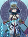  1girl absurdres black_hair blood blood_on_hands blue_hair breasts brown_eyes fate/grand_order fate_(series) highres holding holding_whip iron_samurai large_breasts looking_at_viewer multicolored_hair rain solo tenochtitlan_(fate) upper_body whip 