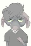 animated anthro clothed clothing ears_down eyebrows facial_piercing front_view fur glistening glistening_eyes green_eyes grey_body grey_clothing grey_eyebrows grey_fur grey_hair grey_shirt grey_t-shirt grey_topwear hair half-length_portrait heart_symbol male mammal murid murine narrowed_eyes nose_piercing nose_ring piercing pivoted_ears portrait princelykaden pupils rat ring_piercing rodent sad septum_piercing septum_ring shirt short_hair slit_pupils solo t-shirt topwear