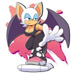 1:1 anthro bat big_breasts breasts cleavage clothed clothing female footwear genitals gloves handwear hi_res mammal membrane_(anatomy) membranous_wings narcolepticowl rouge_the_bat sega simple_background smile solo sonic_riders sonic_the_hedgehog_(series) wings